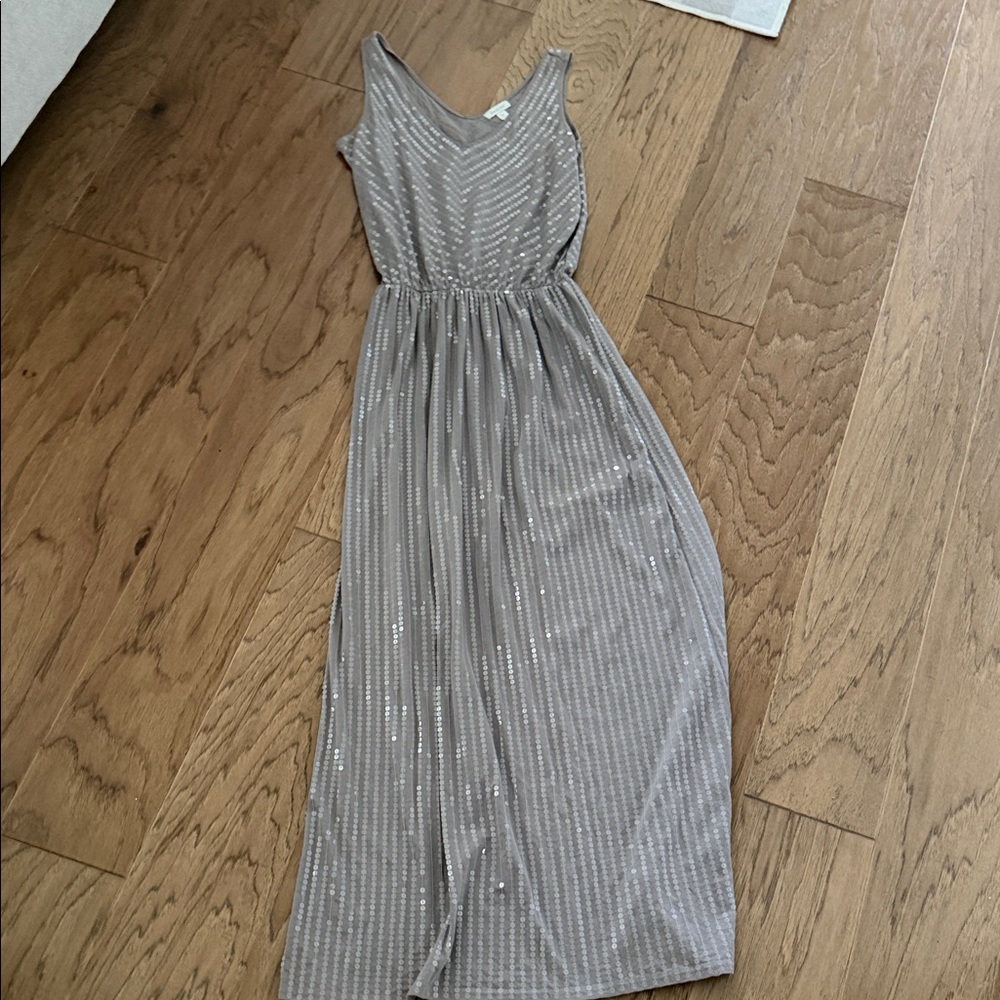 Garnet Hill grey jersey material with clear Sequin Maxi Dress small